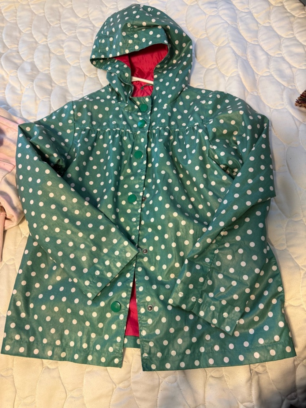 Cherokee Teal Polka Dot Hooded Raincoat with Pink Lining